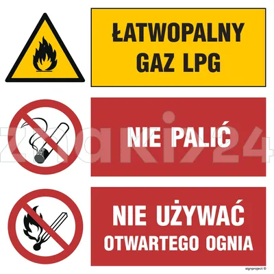 Łatwopalny gaz LPG Nie palić Nie używać otwartego ognia - Znak BHP - GO002