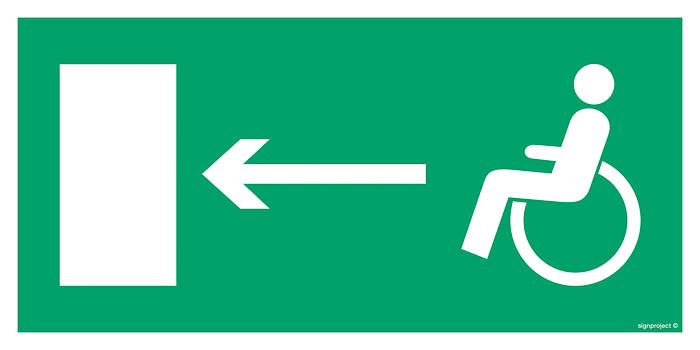 Znak - Kierunek do wyjścia drogi ewakuacyjnej dla niepełnosprawnych w prawo AC010