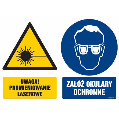 Znak - Uwaga promieniowanie laserowe Załóż okulary ochronne GM109