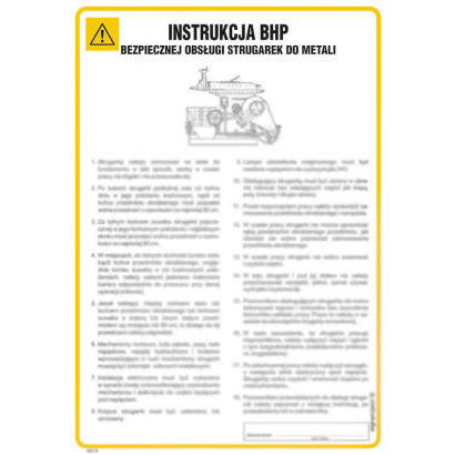 Instrukcja BHP bezpiecznej obsługi strugarek do metali IAC14