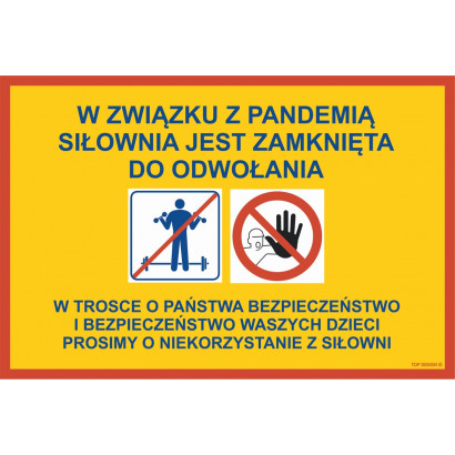 Znak - Informacja o zamknięciu siłowni w związku z pandemią NK004