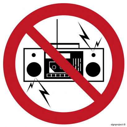 Znak - Zakaz używania urządzeń nagłaśniających i radia w sposób uciążliwy OD004