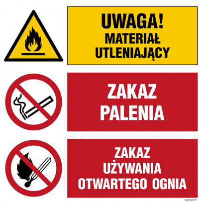 Znak - Uwaga! materiał utleniający, Zakaz palenia, Zakaz używania otwartego ognia OI027