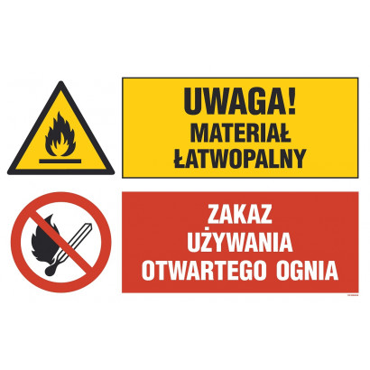 Znak - Uwaga! materiał łatwopalny, Zakaz używania otwartego ognia OI037